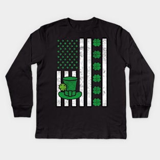 Irish American Flag Shamrock St Patricks Day Kids Long Sleeve T-Shirt